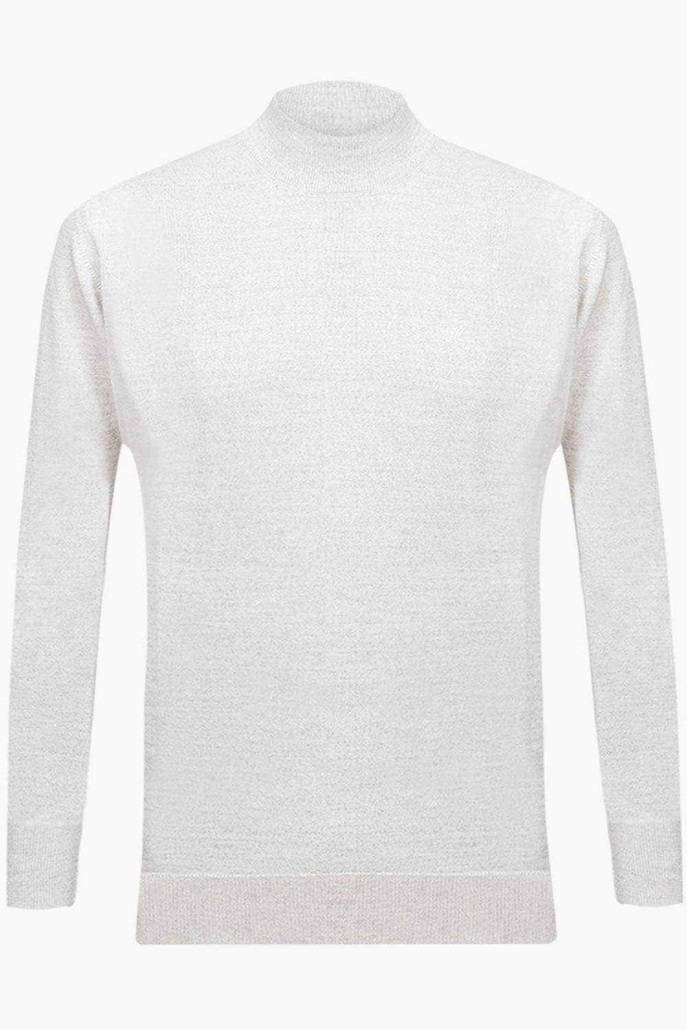 Regular Fit Woolen Mock Neck Sweater - Grey Melange