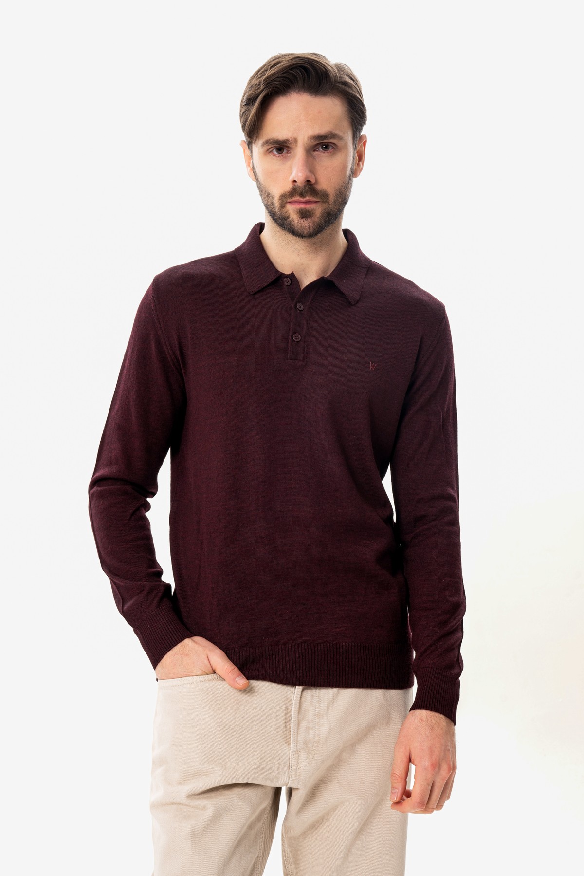 50% Wool Polo Sweater - Maroon