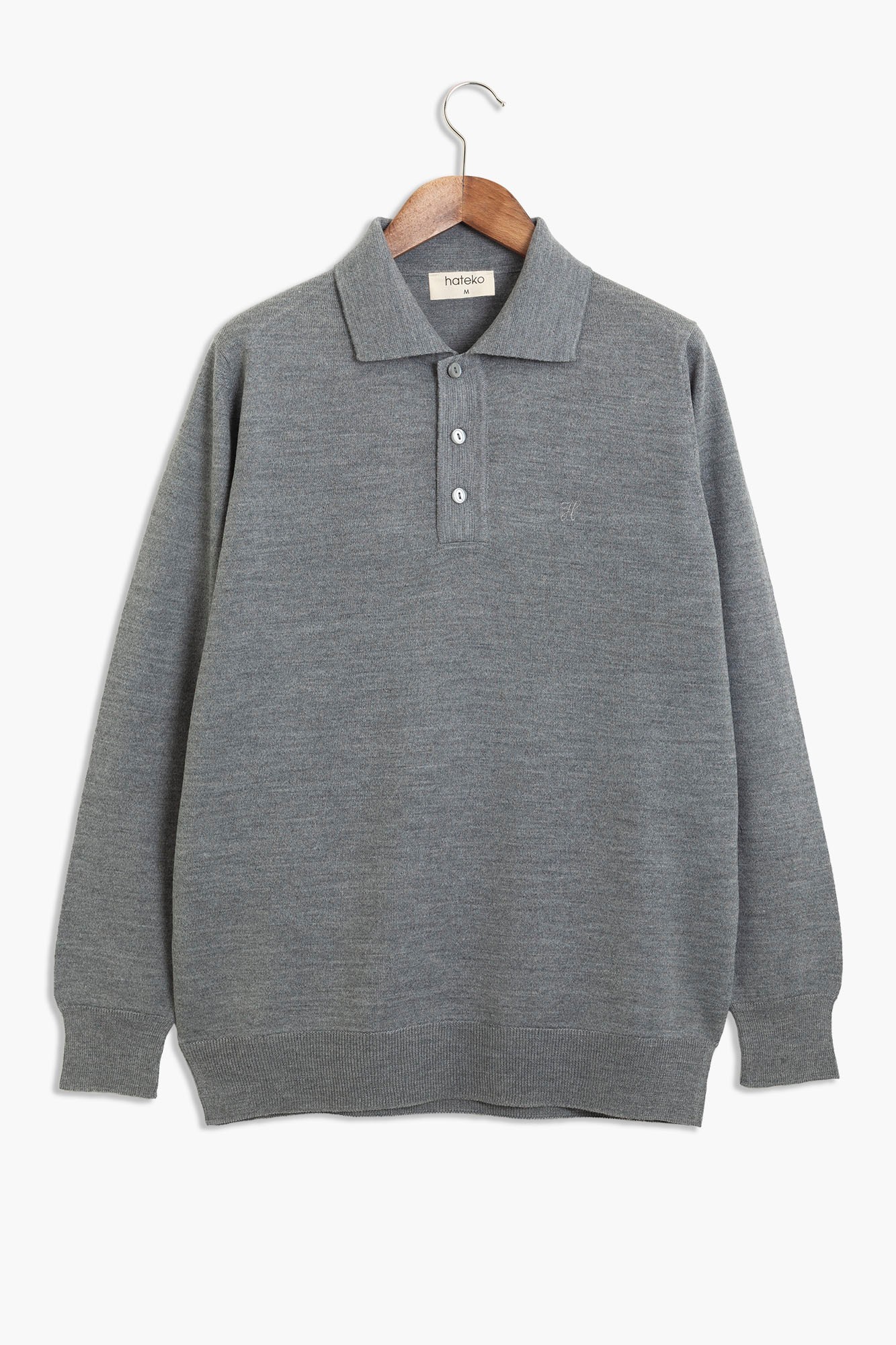 Regular Fit Woolen Polo Sweater - Light Grey