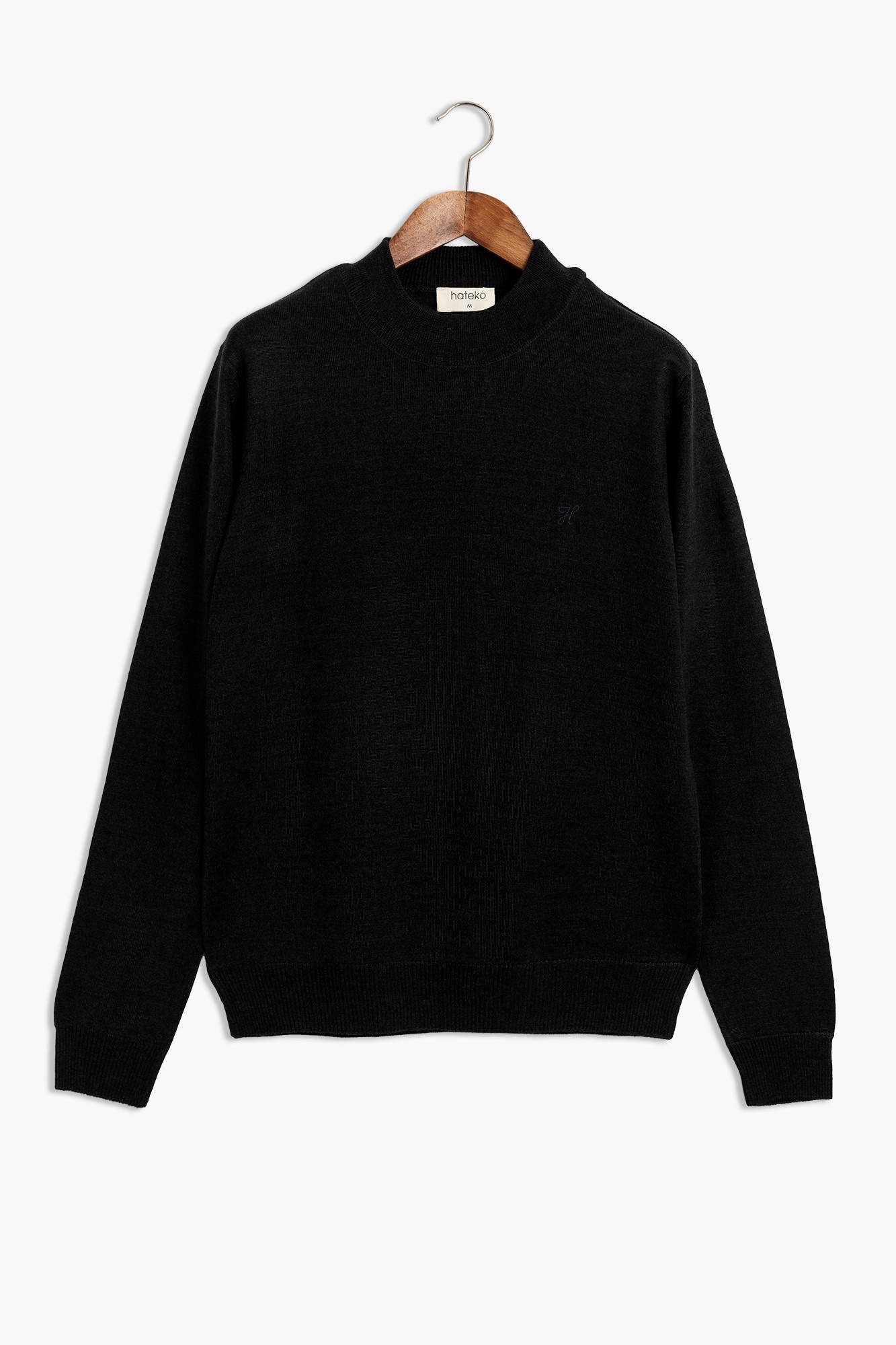 Regular Fit Woolen Mock Neck Sweater - Black