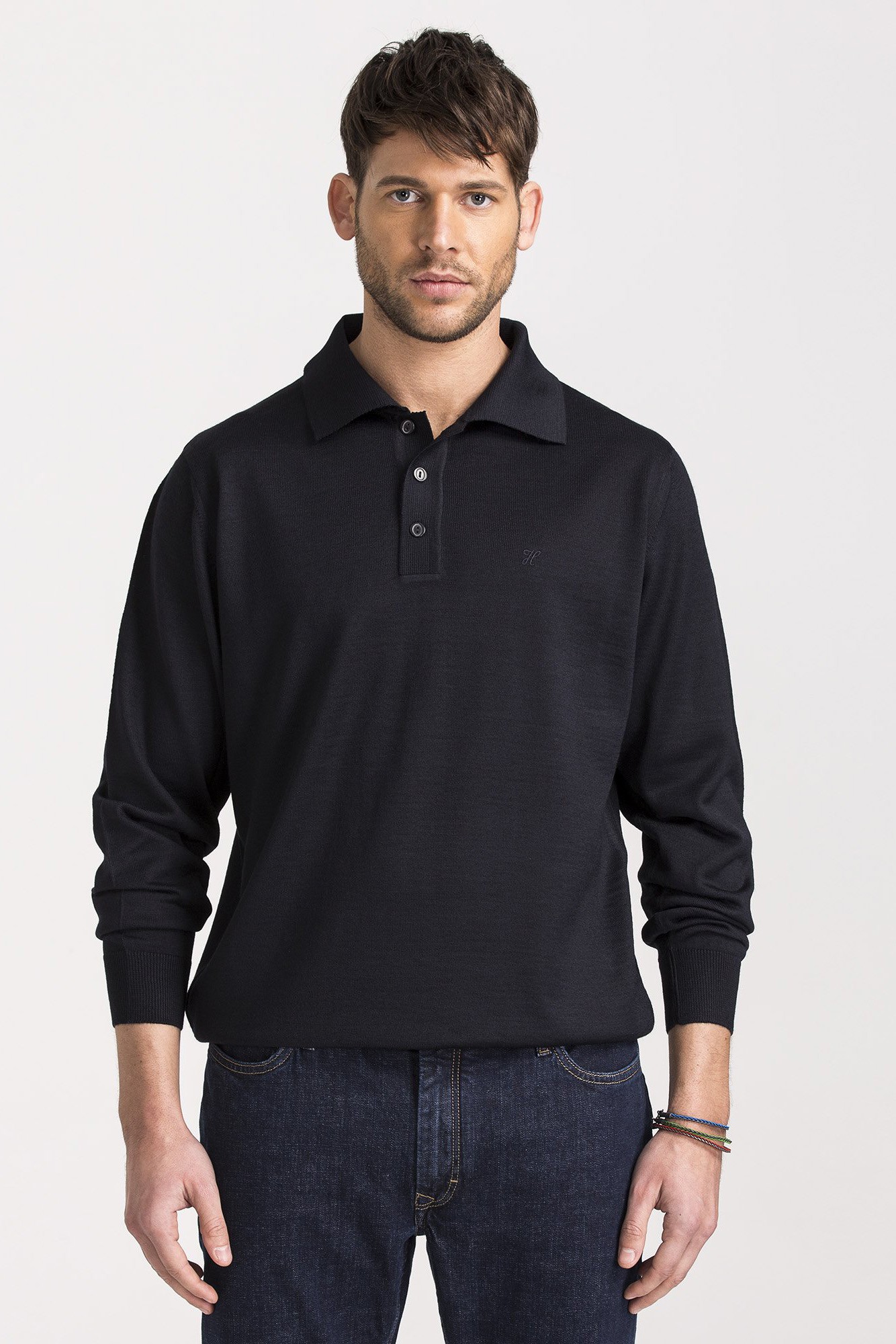 Regular Fit Woolen Polo Sweater - Navy
