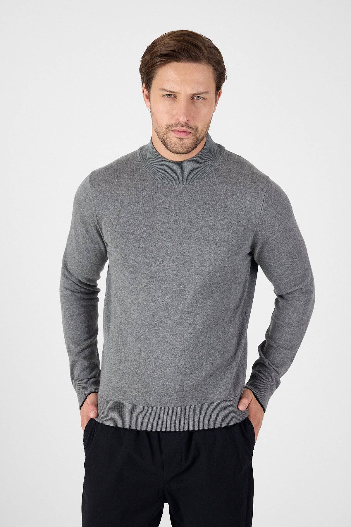 Pure 100% Cotton Mock Neck Sweater - Grey