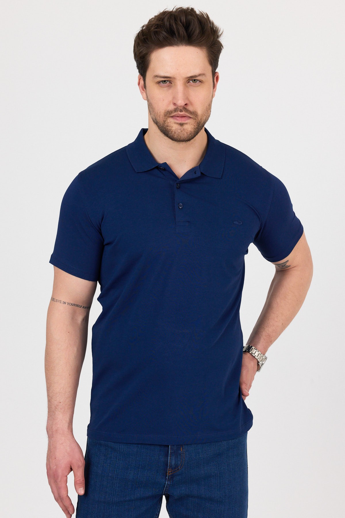 Regular Fit Penye Polo Yaka Tişört - İndigo