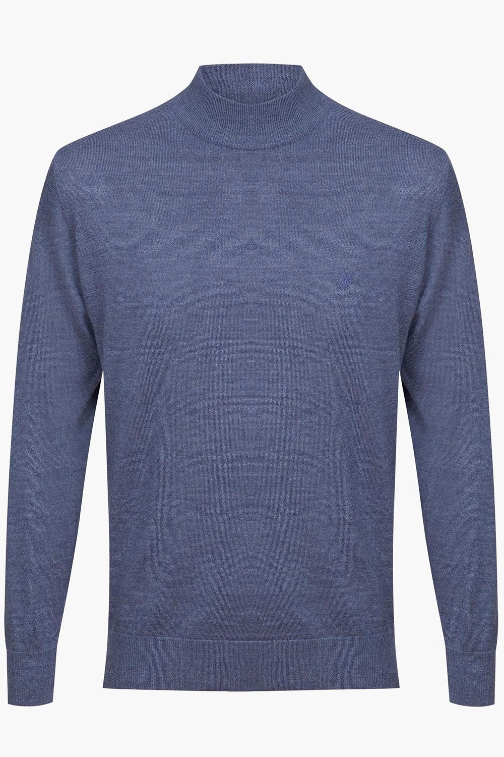Regular Fit Woolen Mock Neck Sweater - Blue