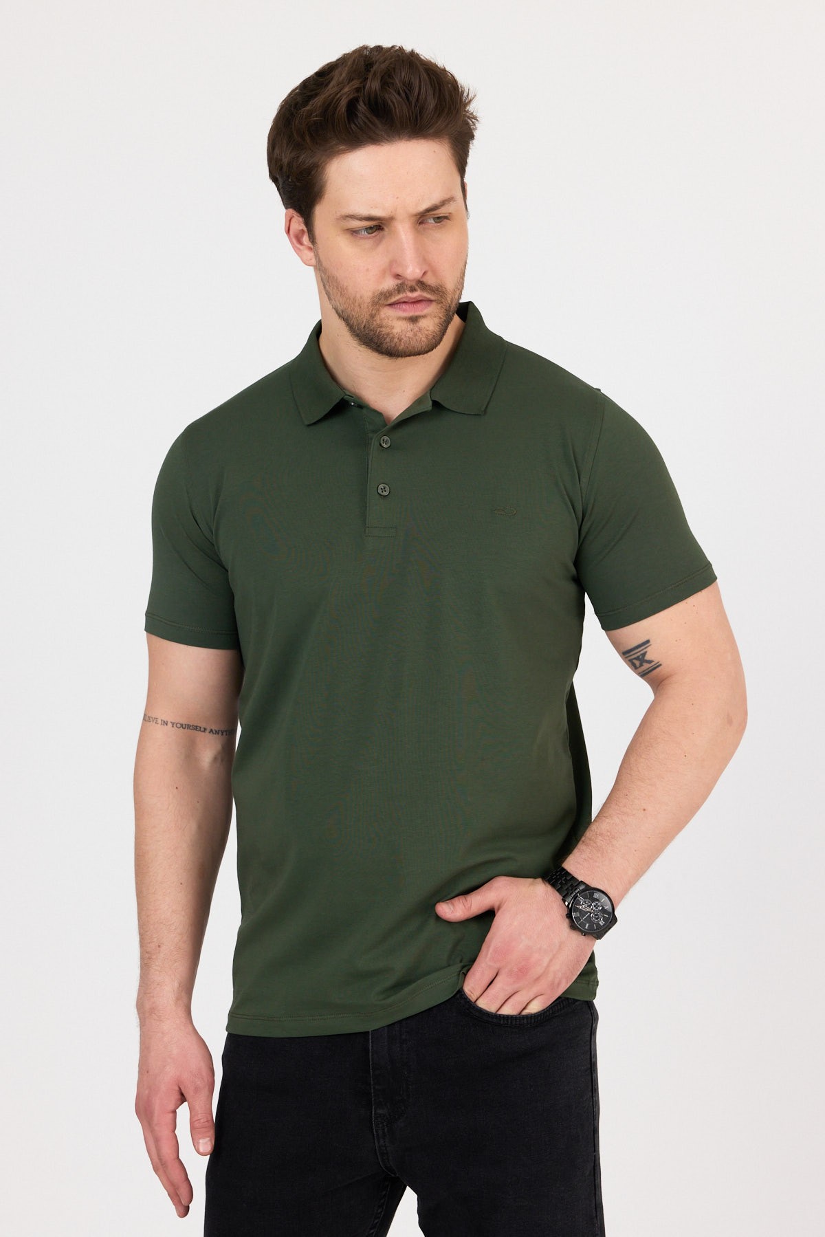 Regular Fit Penye Polo Yaka Tişört - Haki
