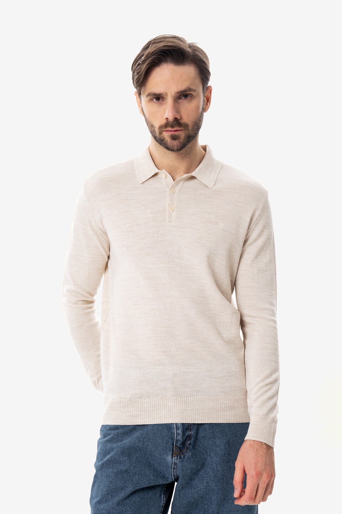 50% Wool Polo Sweater - Ecru