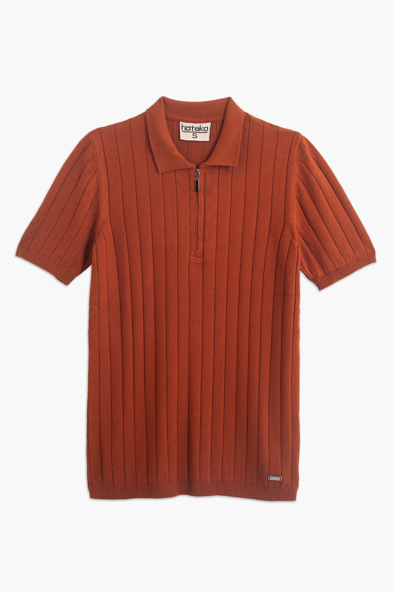 Quarter zip knit polo shirt - Terracotta