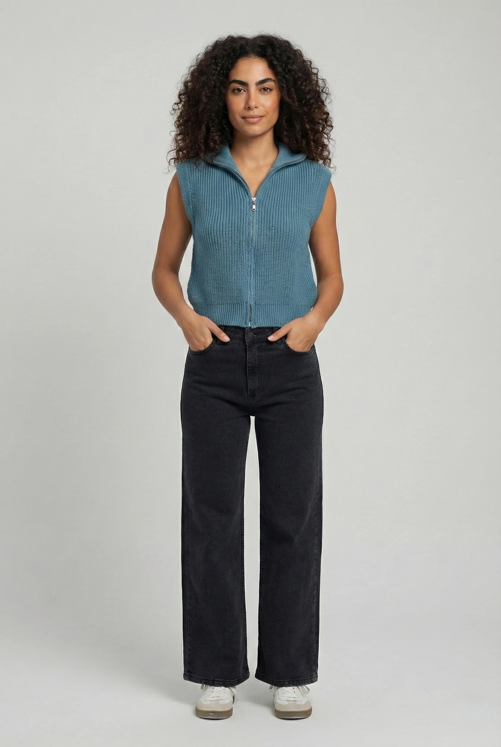 Full Zip High Neck Cropped Vest