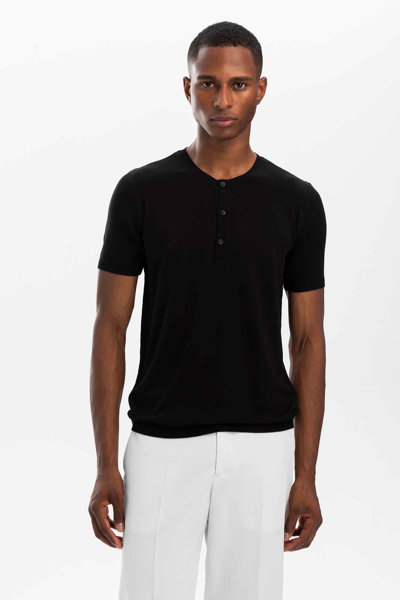 Henley Knit T-shirt - Black