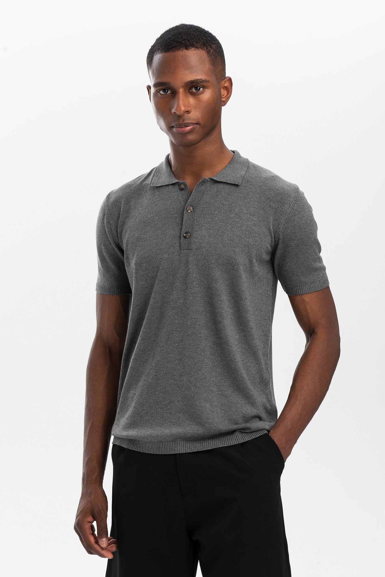 Polo Knit T-shirt - Grey
