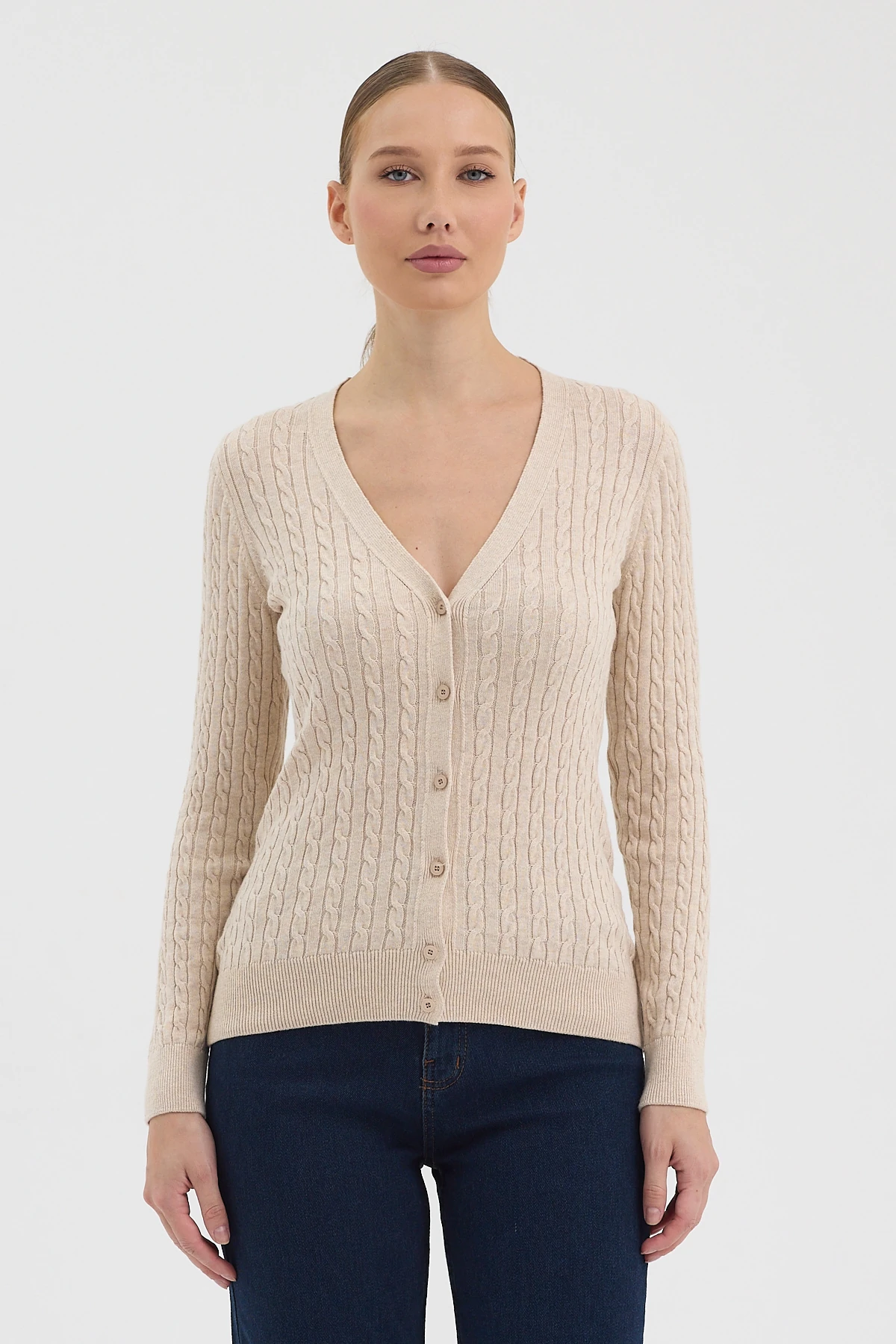 Kadın %100 Pamuk Saç Örgü Triko Hırka