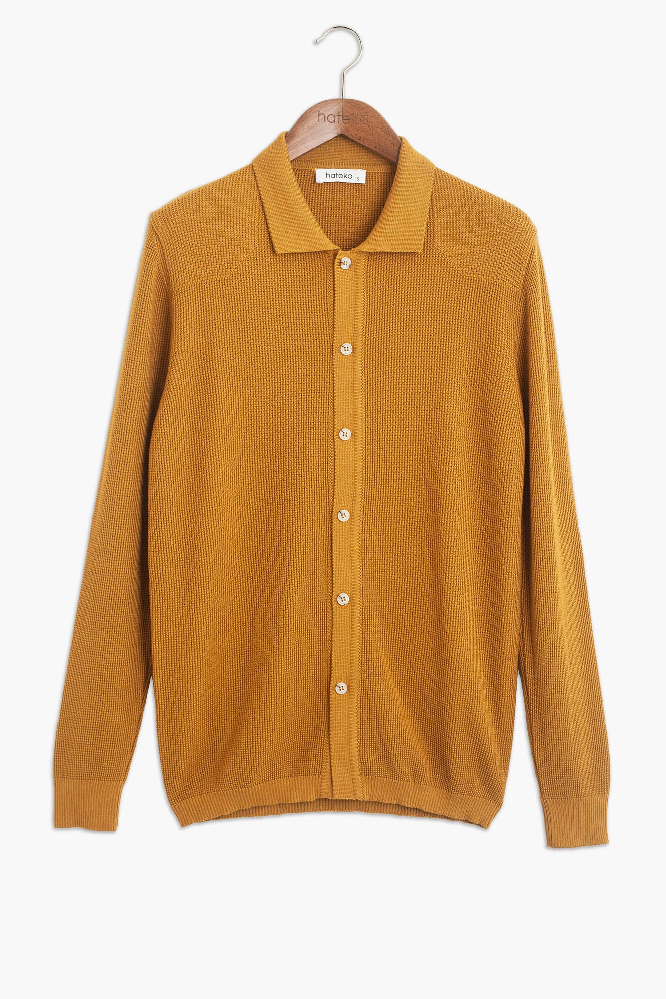 Cotton-Bamboo Shirt Knit Cardigan - Mustard