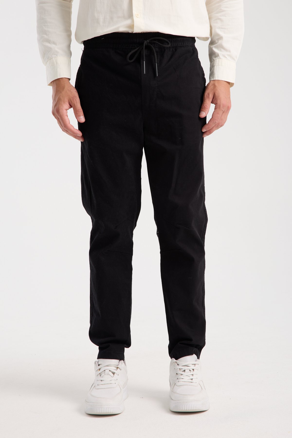Raus Denim Beli İpli Chino Jogger Pantolon - Black