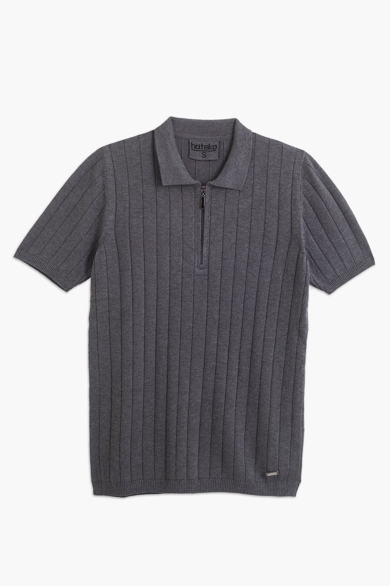 Quarter zip knit polo shirt - Grey