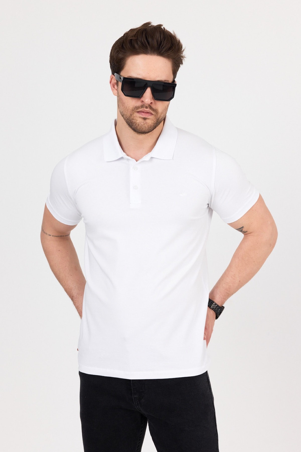 Regular Fit Penye Polo Yaka Tişört - Beyaz