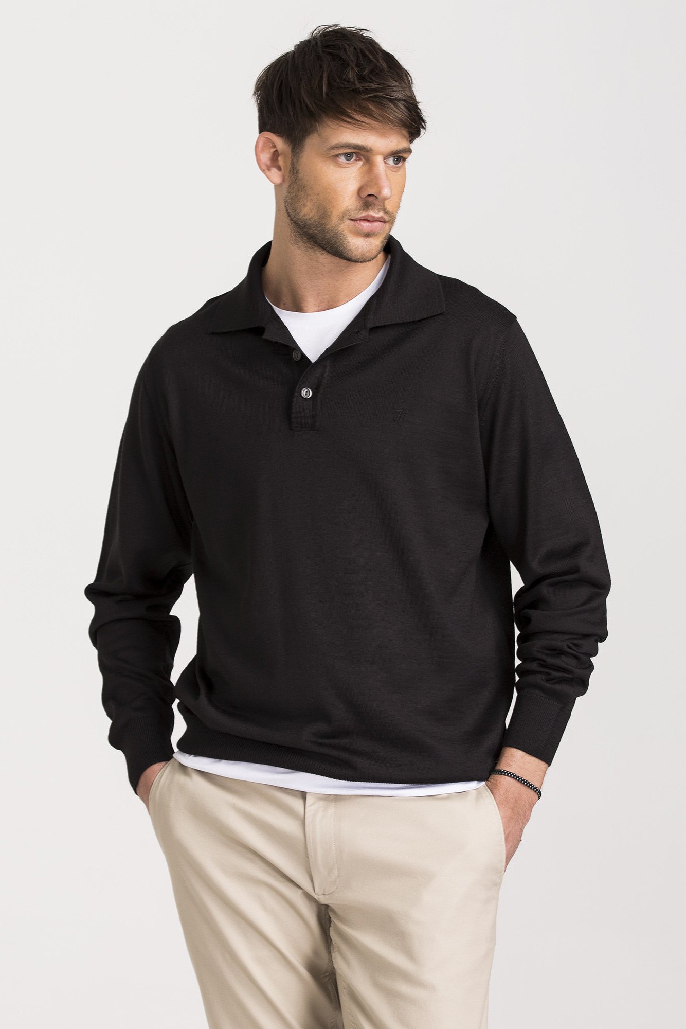 Regular Fit Woolen Polo Sweater - Black