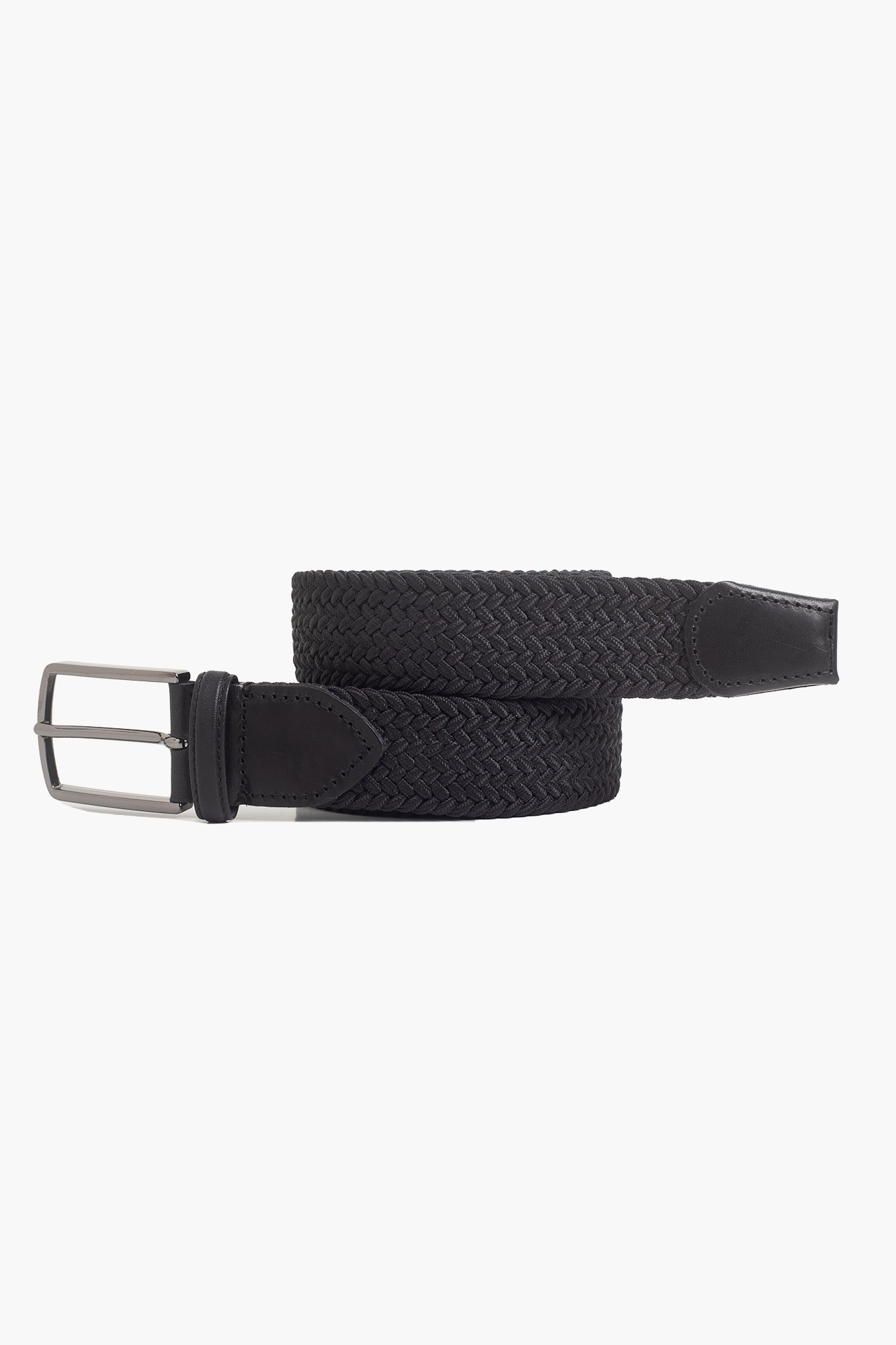 Elastic Knit Belt with Genuine Leather - Black