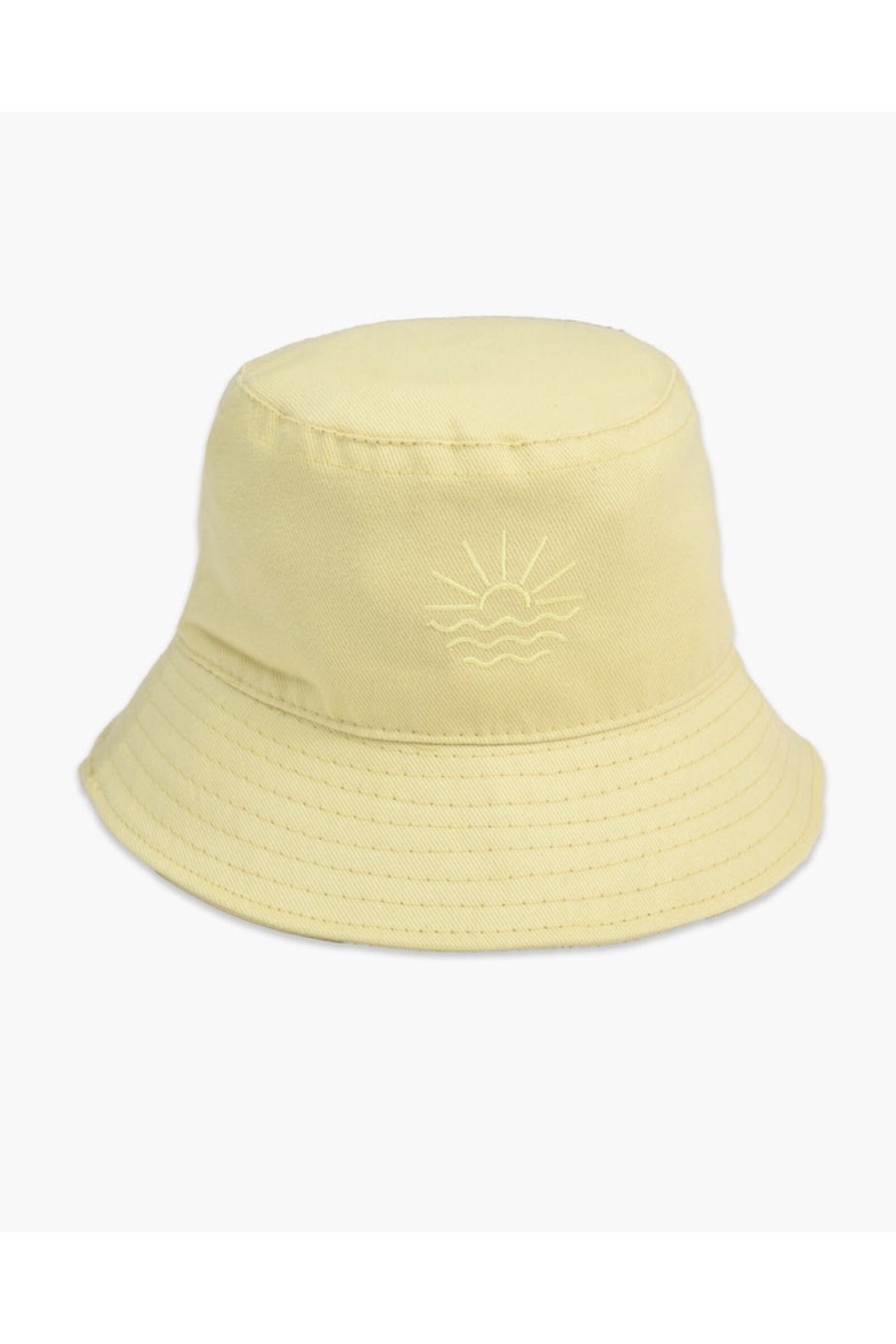 Sarı %100 Pamuk Bucket Şapka