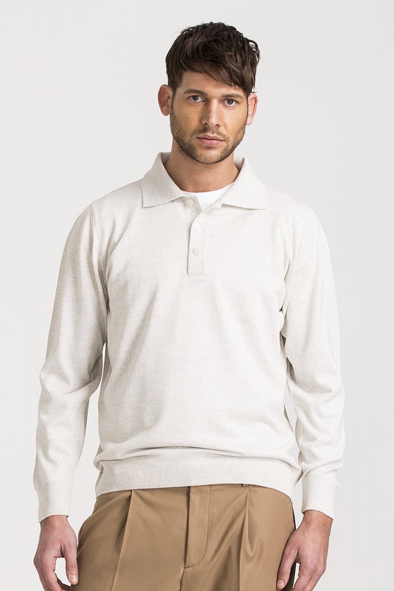 Regular Fit Woolen Polo Sweater - Grey Melange