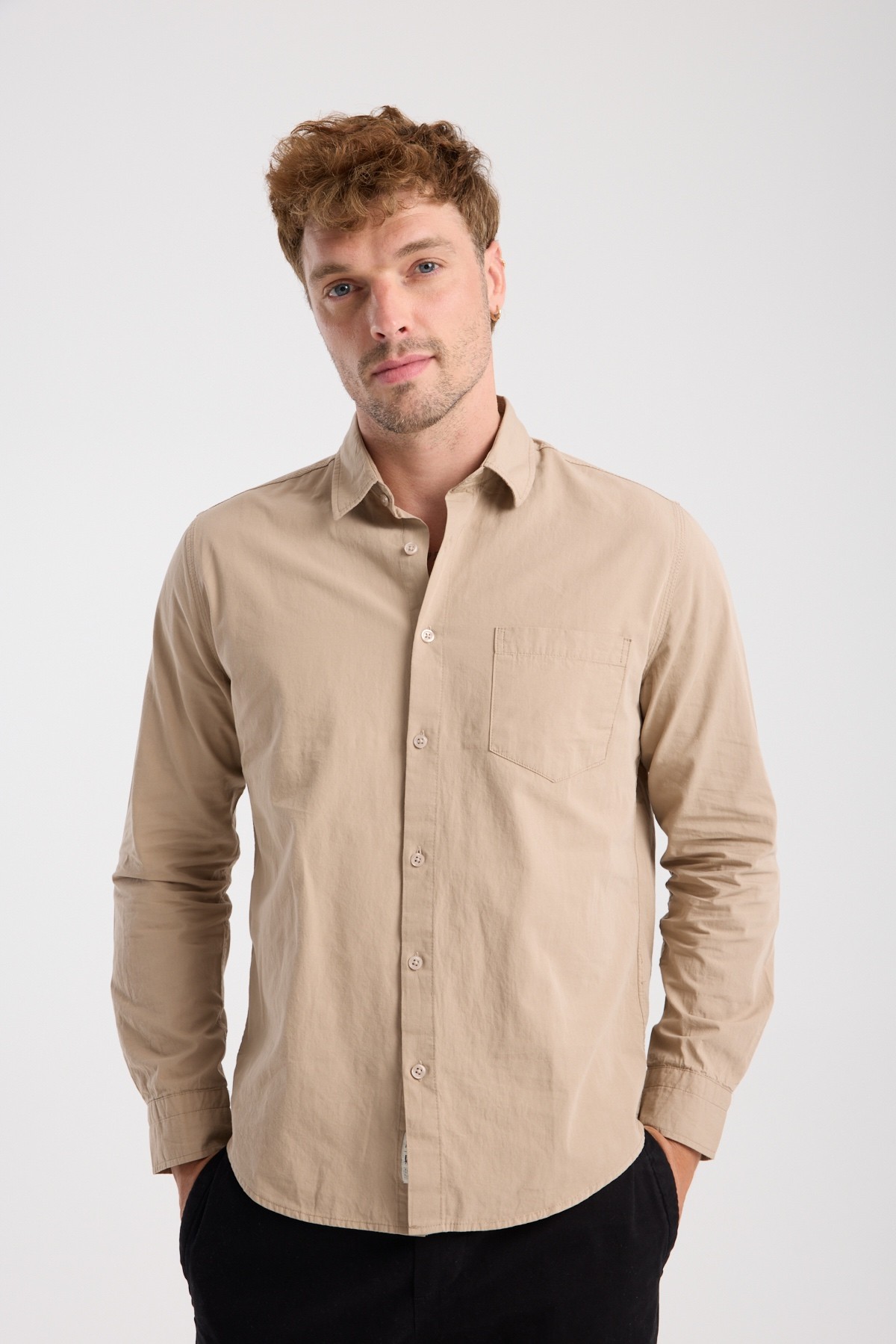 Raymons %100 Pamuk Poplin Gömlek - Beige