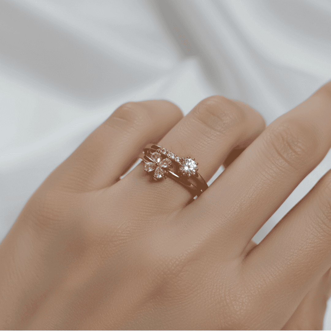 Zirkon Çiçek Taşlı Ayarlanabilir Yüzük