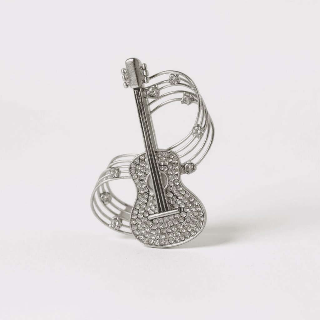 Gitar ve Nota Taşlı Broş