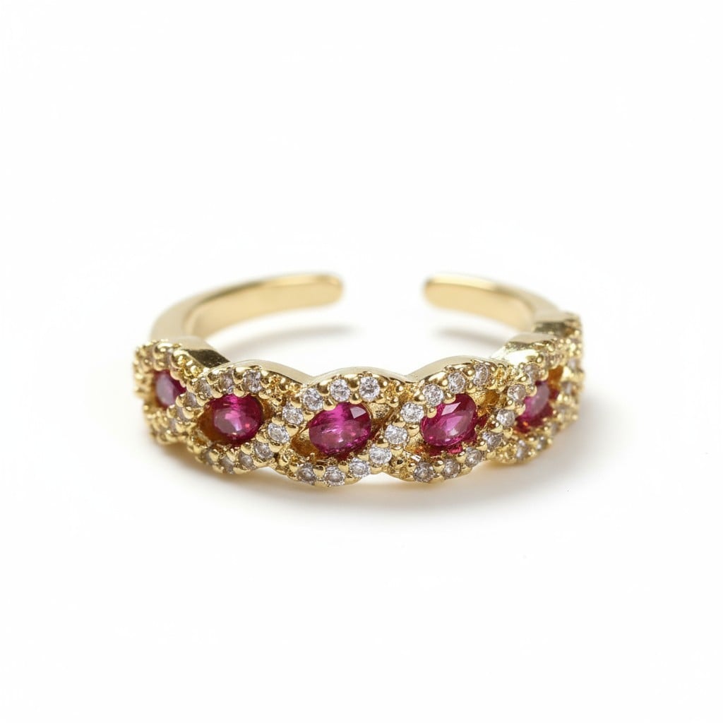 Ruby Işıltısı Gold Ayarlanabilir Yüzük - Gold