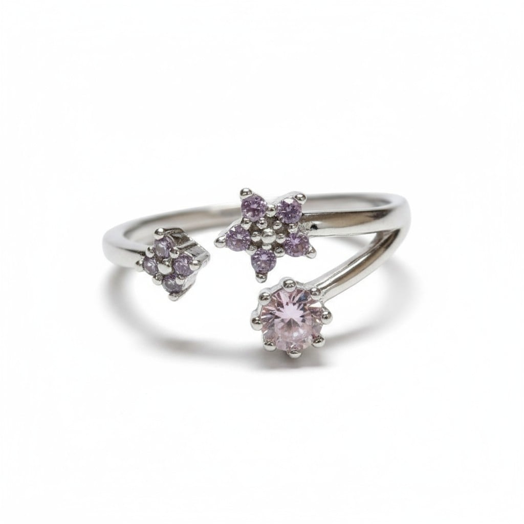 Lila Yıldız Işıltısı Ayarlanabilir Yüzük