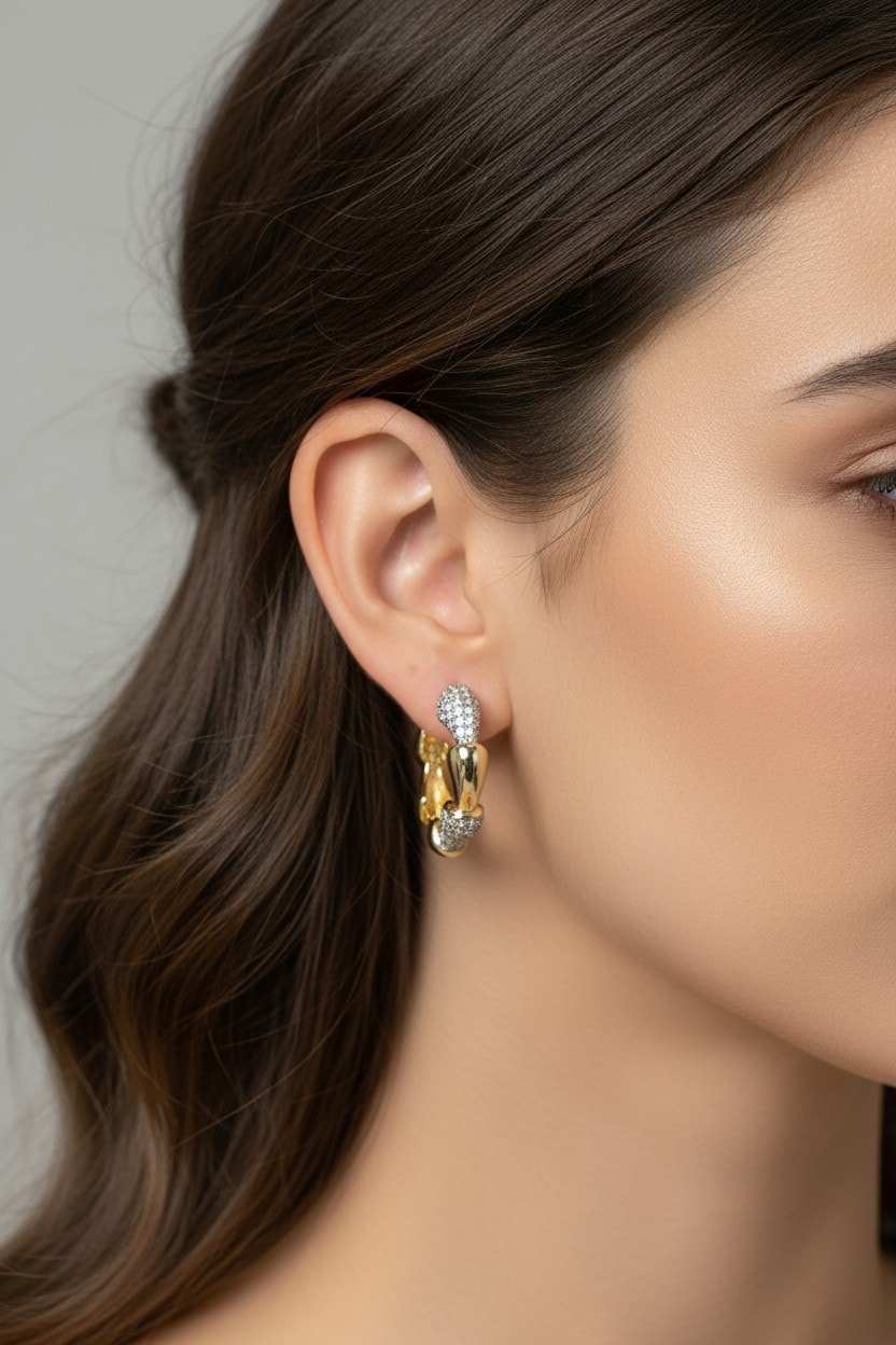 Taşlı Gold Halka Küpe