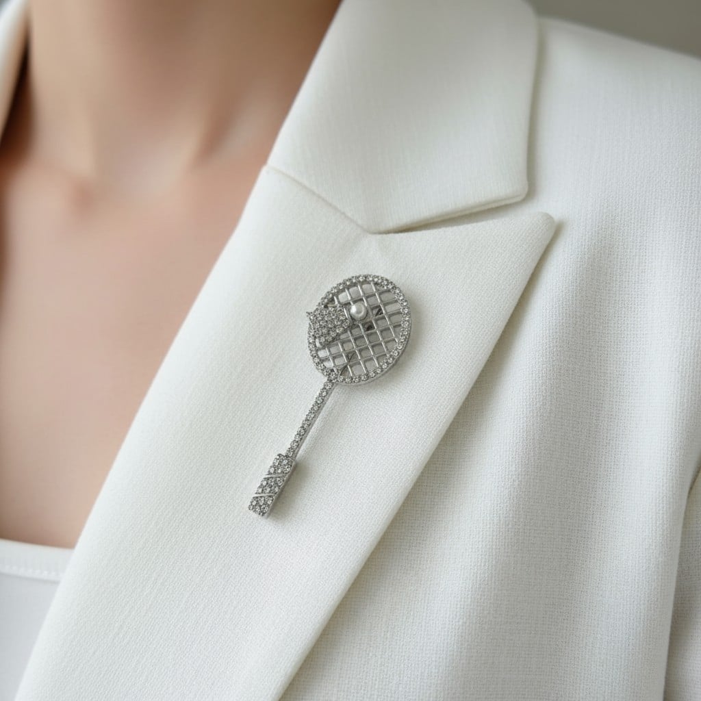 Tenis Raketi Taşlı Broş