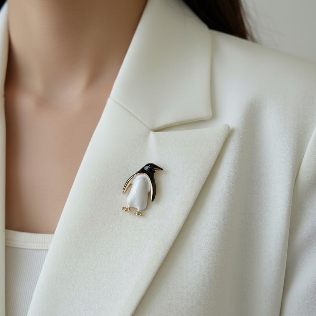 Altın Detaylı Penguen Broş