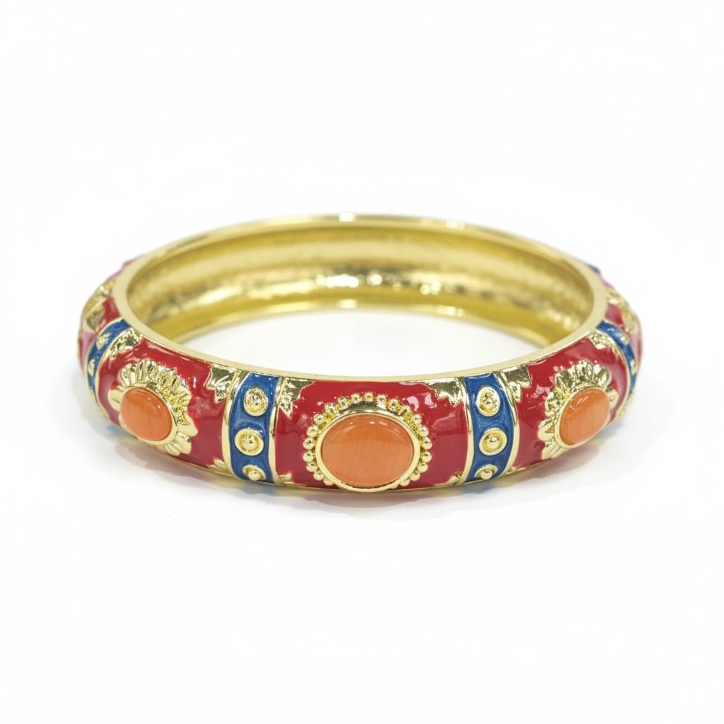 Lüks Desenli Mineli Kelepçe Bileklik - Bordo