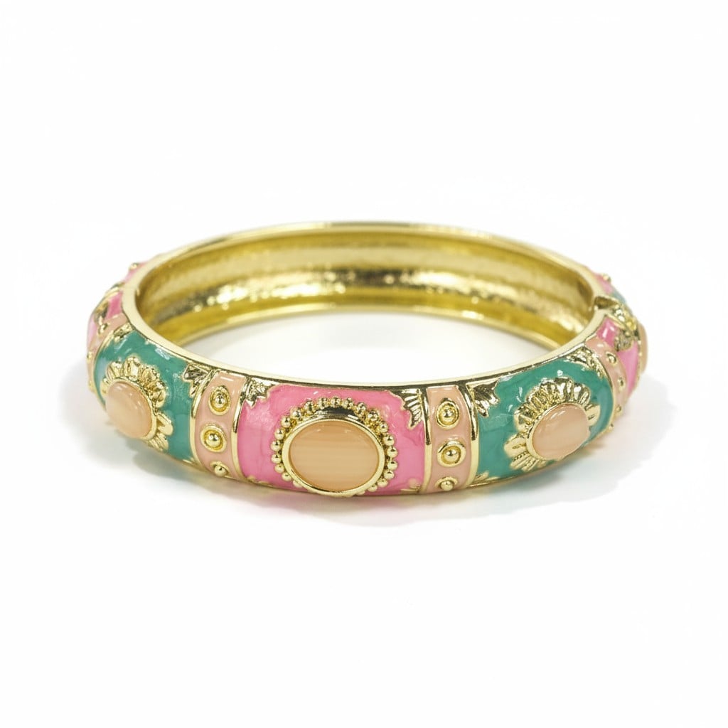 Lüks Desenli Mineli Kelepçe Bileklik - Renkli