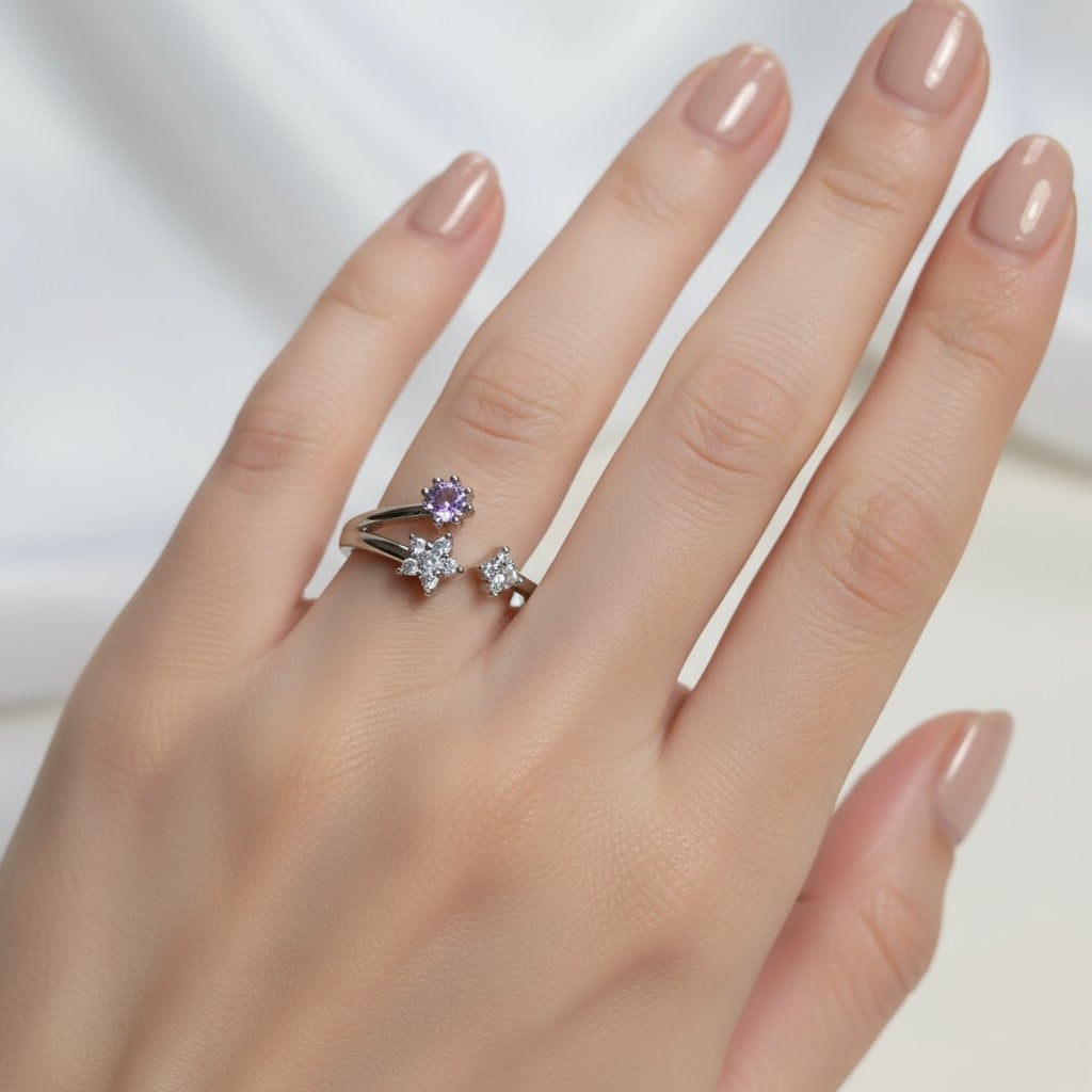 Lila Yıldız Işıltısı Ayarlanabilir Yüzük