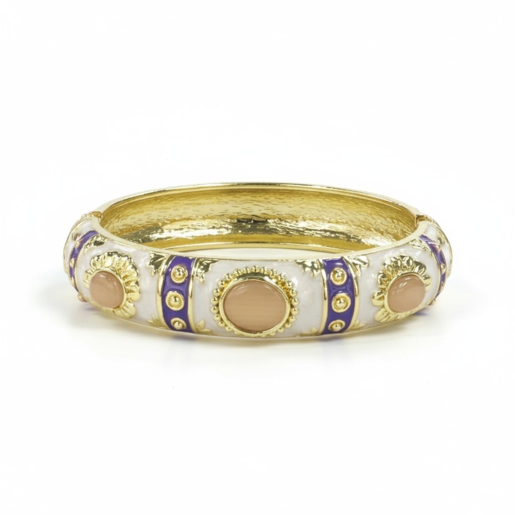 Lüks Desenli Mineli Kelepçe Bileklik - Beyaz