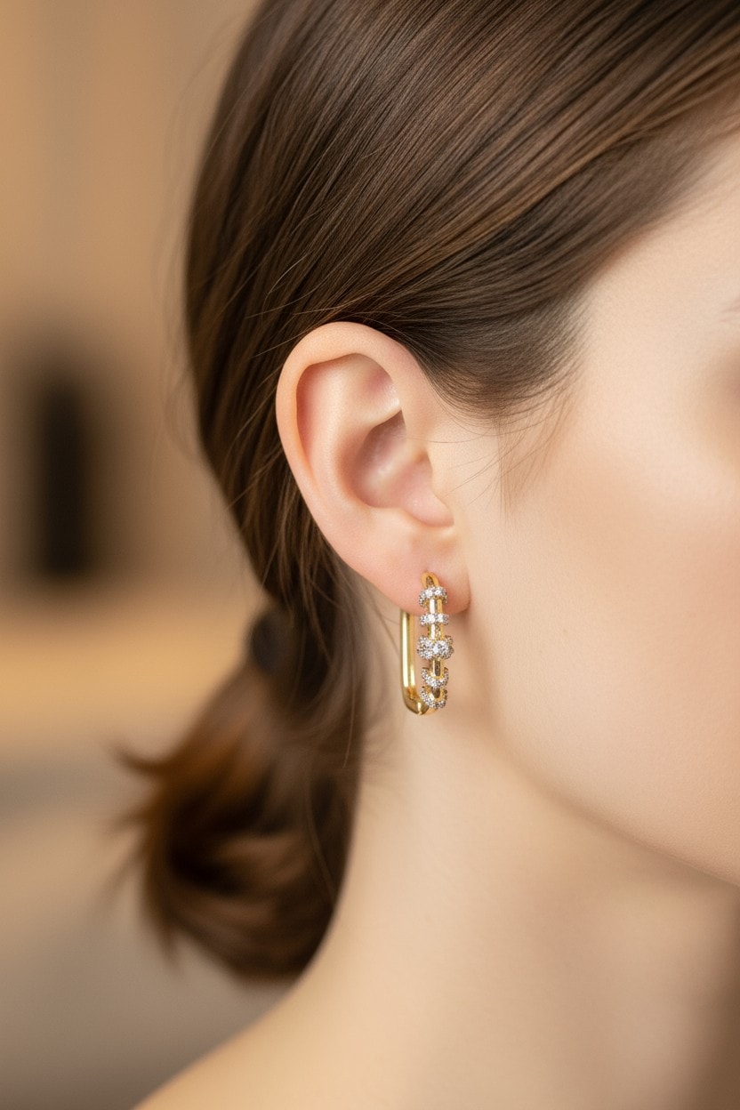 Zirkon Taşlı Modern Halka Küpe