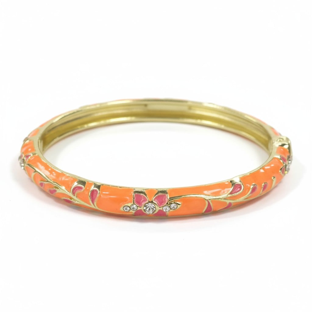 Mercan Dokunuşlu Mineli Gold Kelepçe - Turuncu