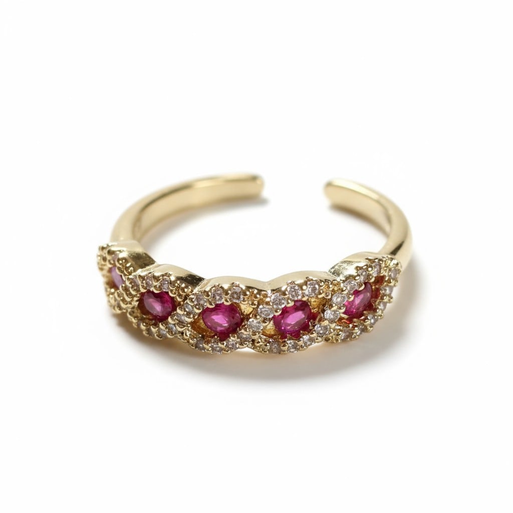 Ruby Işıltısı Gold Ayarlanabilir Yüzük