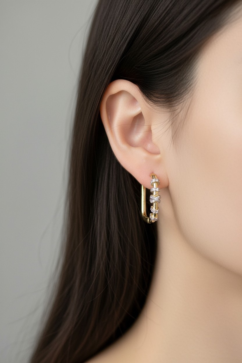 Zirkon Taşlı Modern Halka Küpe