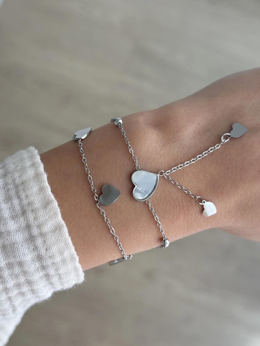 Kalp Charmlı Çelik Bileklik - Gümüş