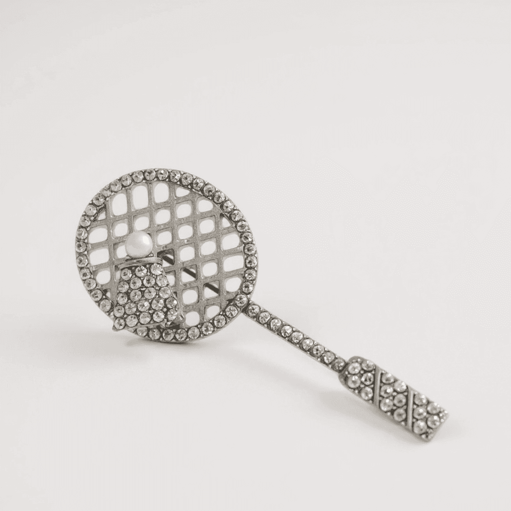 Tenis Raketi Taşlı Broş
