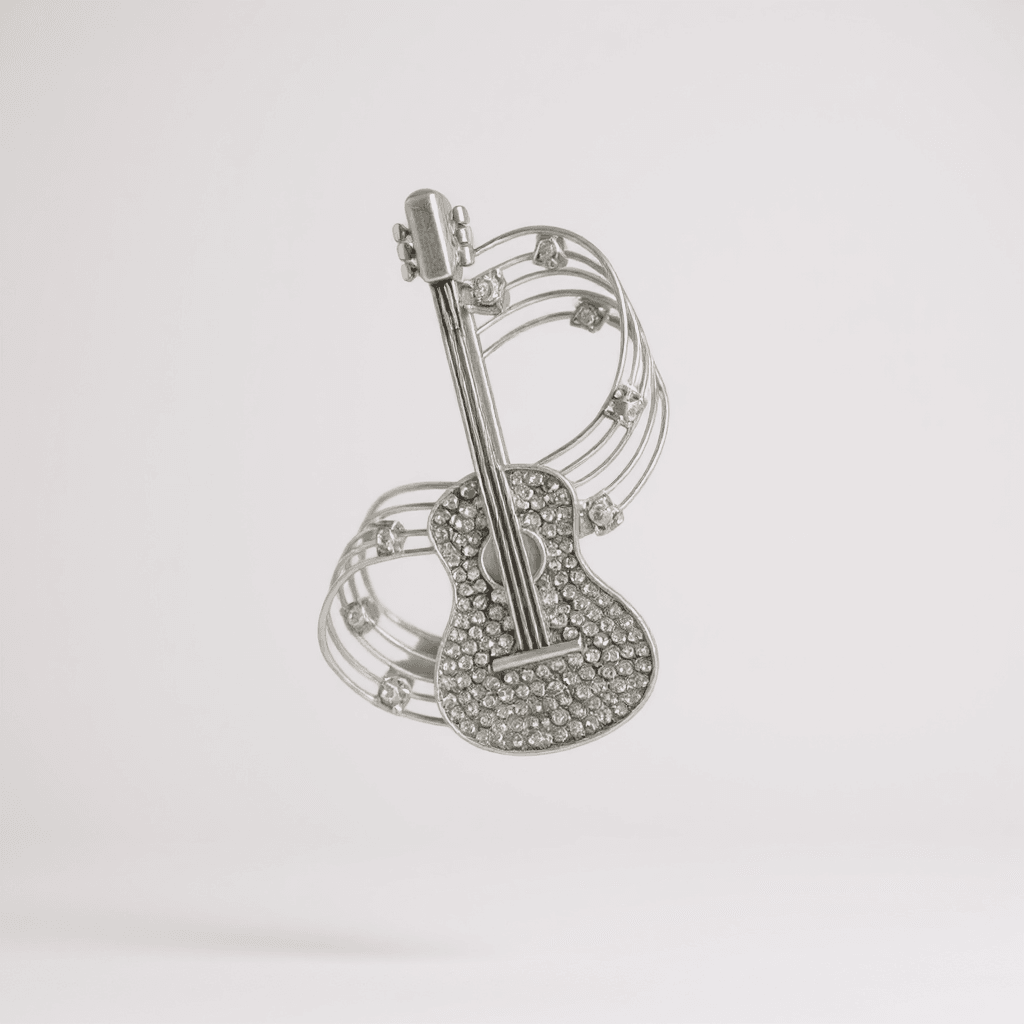 Gitar ve Nota Taşlı Broş