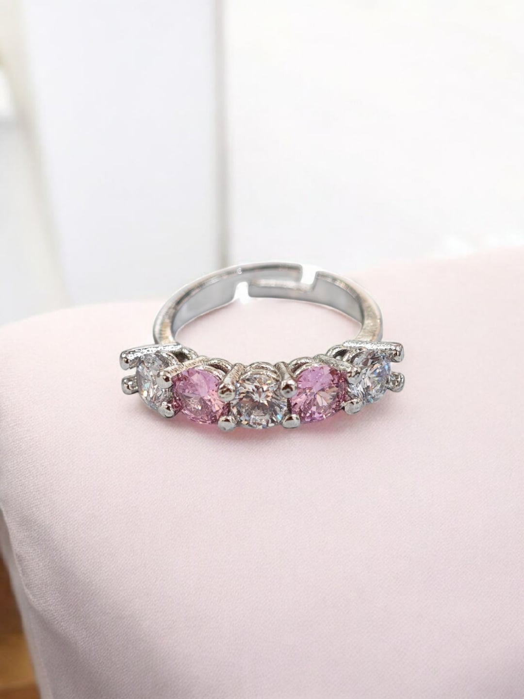Ayarlanabilir Beş Taş Detaylı Renkli Yüzük - Gümüş