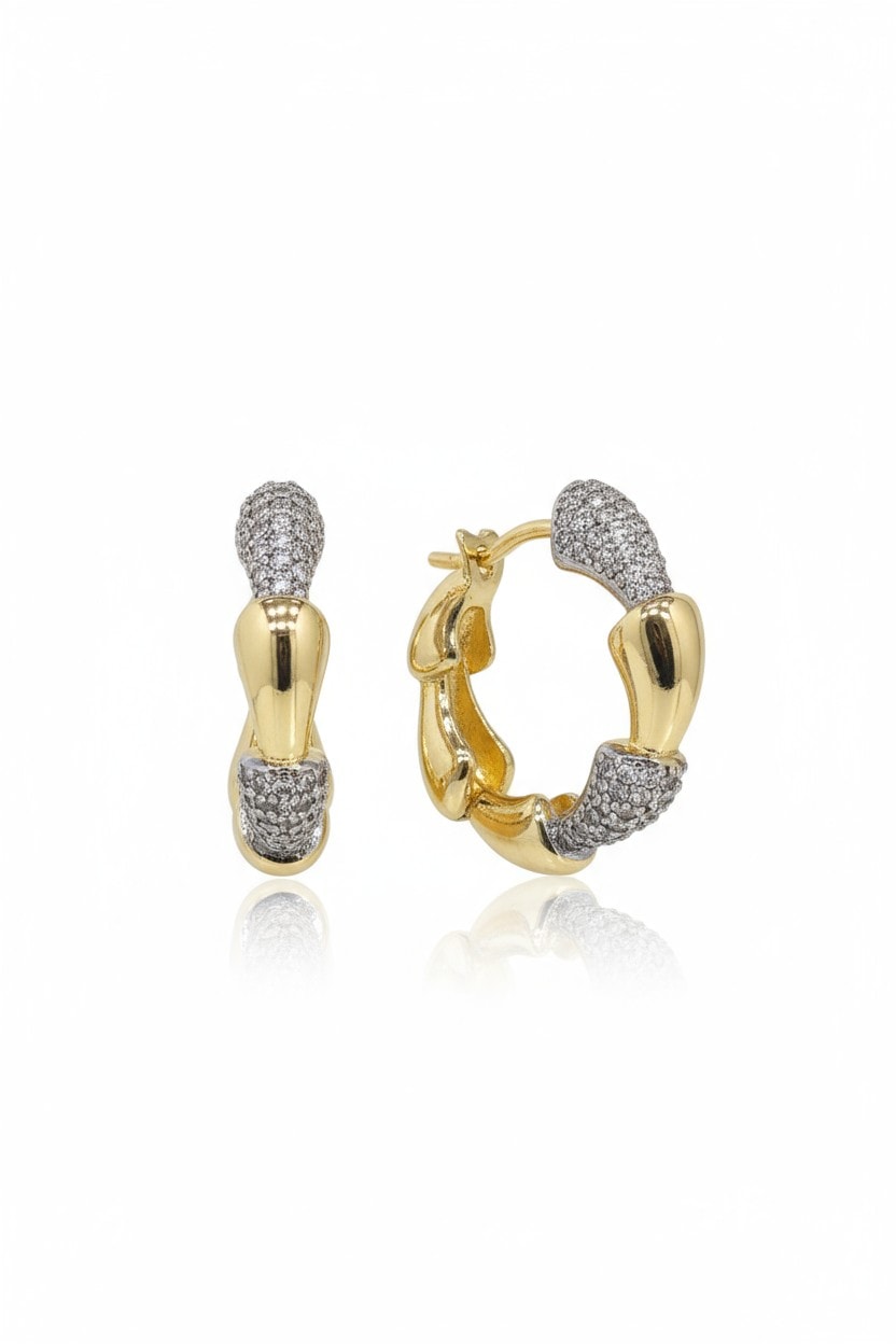 Taşlı Gold Halka Küpe