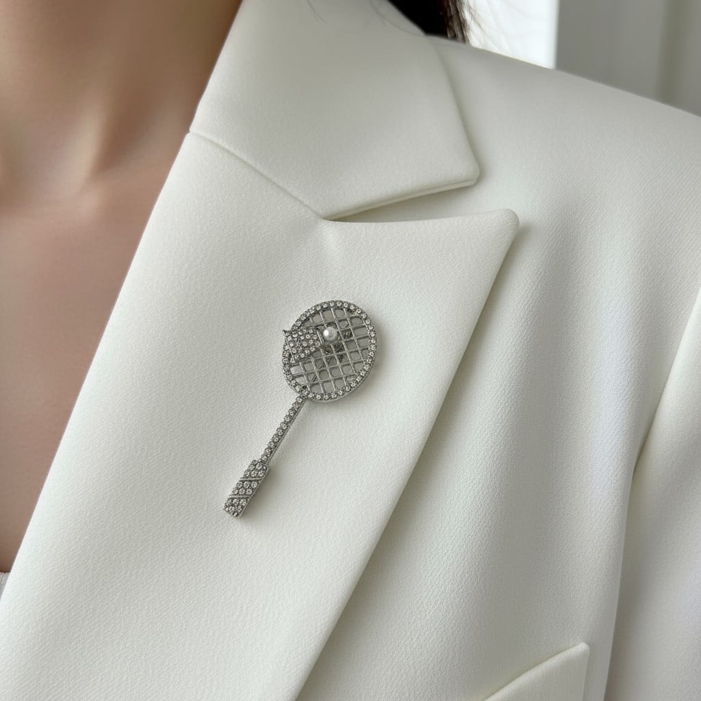 Tenis Raketi Taşlı Broş
