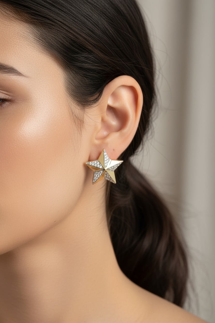 Zarif Yıldız Taşlı Küpe