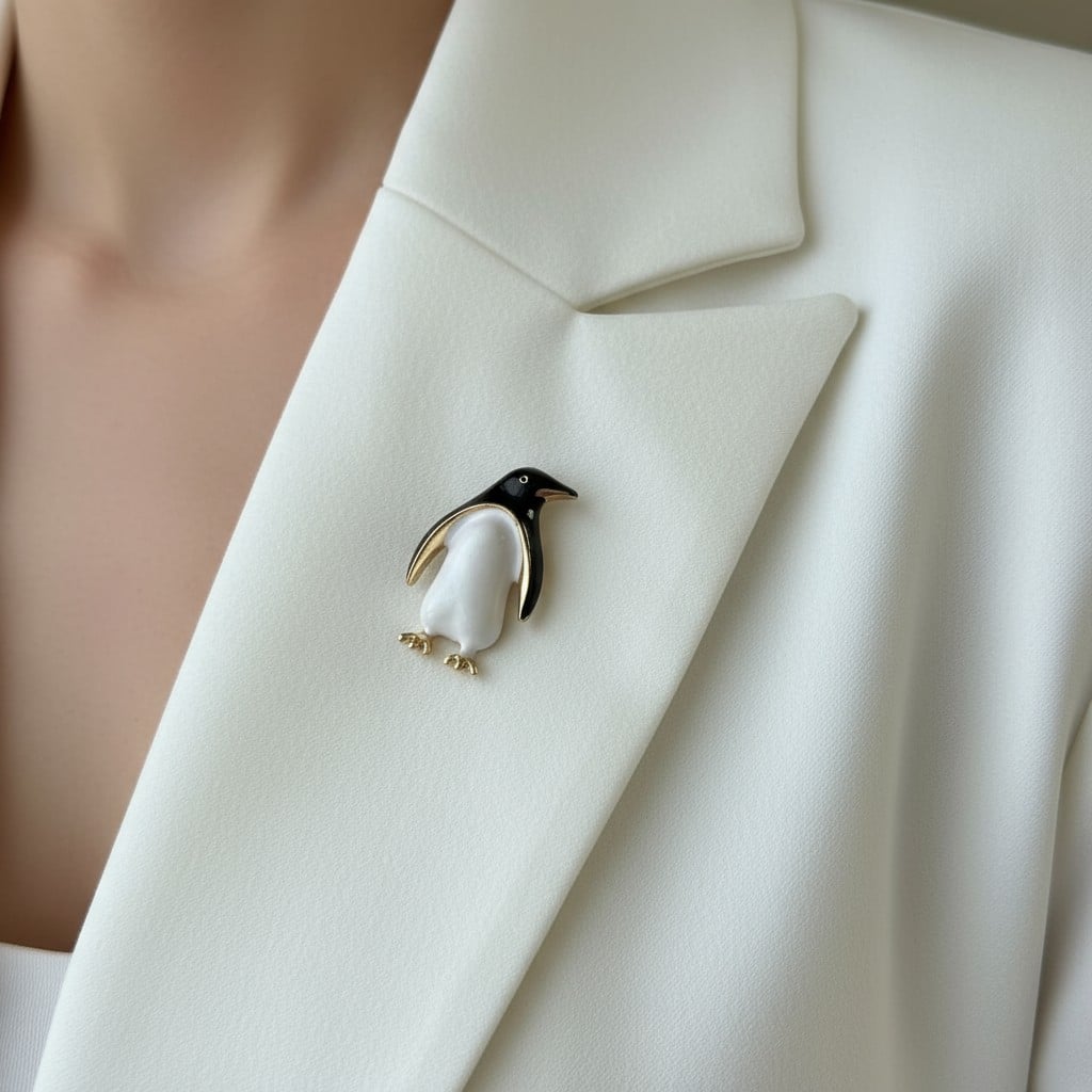 Altın Detaylı Penguen Broş