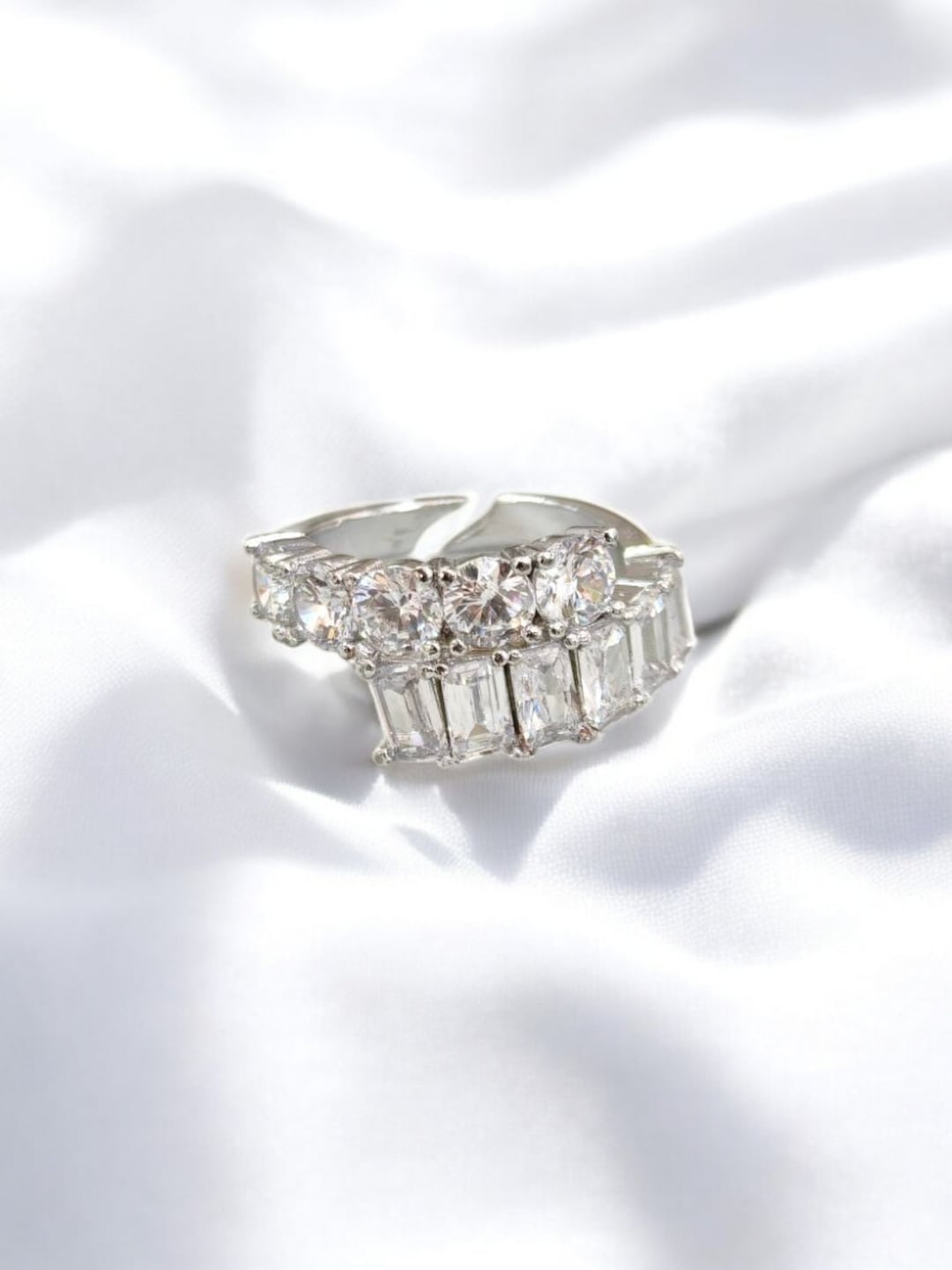 Ayarlanabilir Çifte Işıltı Baget Yüzük - Gümüş