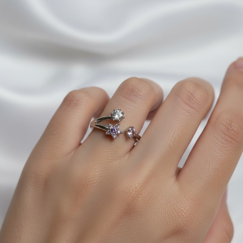 Lila Yıldız Işıltısı Ayarlanabilir Yüzük