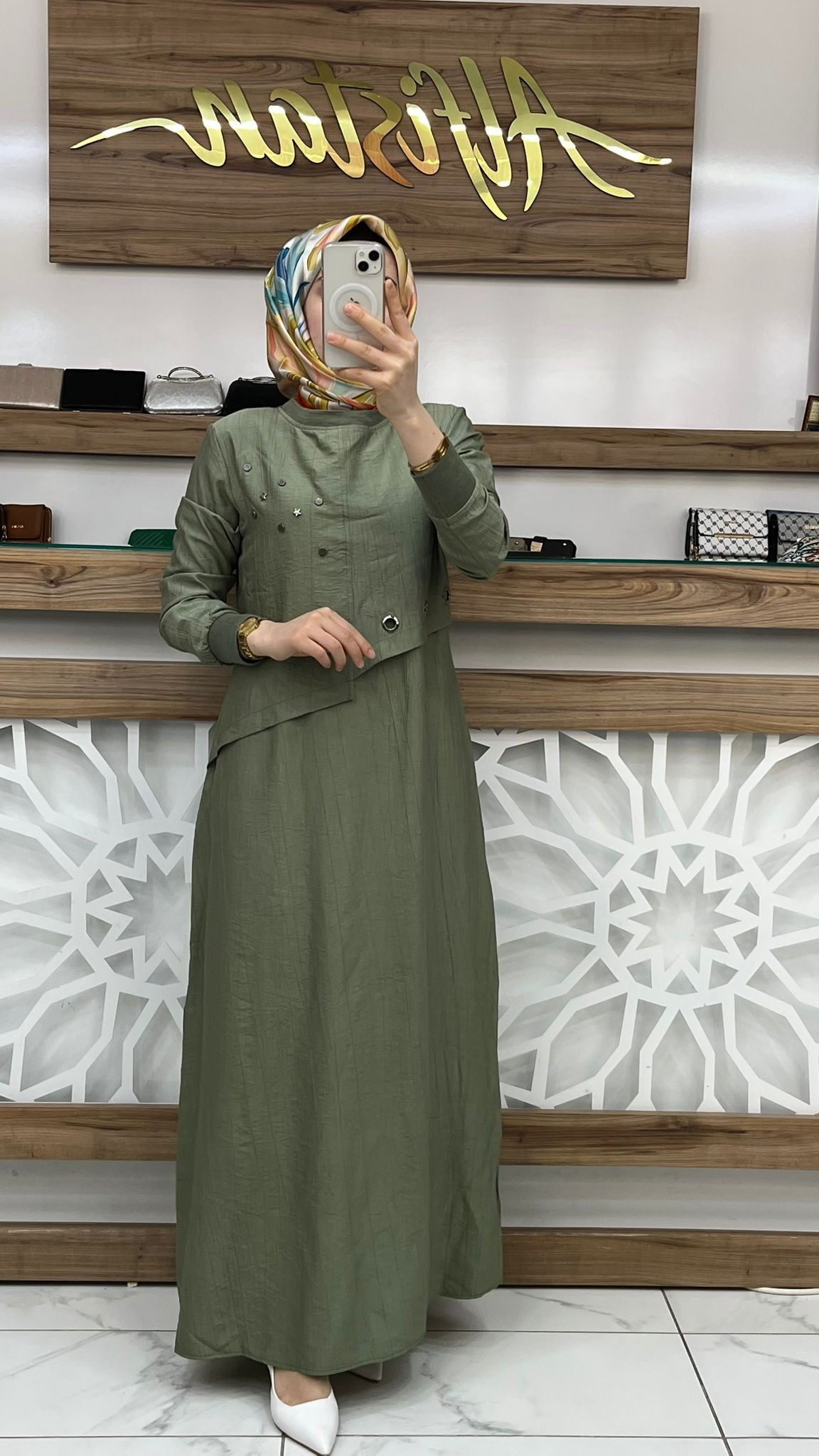 Kuş Gözü Detaylı  Elbise çnrö 2117 - Mint yeşili